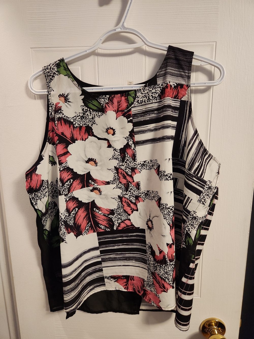 Dex Mixed Floral & Stripe Tank Top - White, Black, Pink & Green